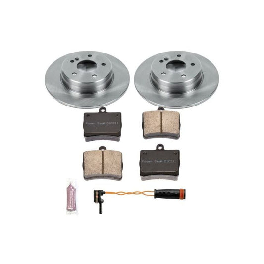 PowerStop OE rear brake kit for Mercedes-Benz C240 (2003-2005), includes brake rotors and pads for vehicle repair.