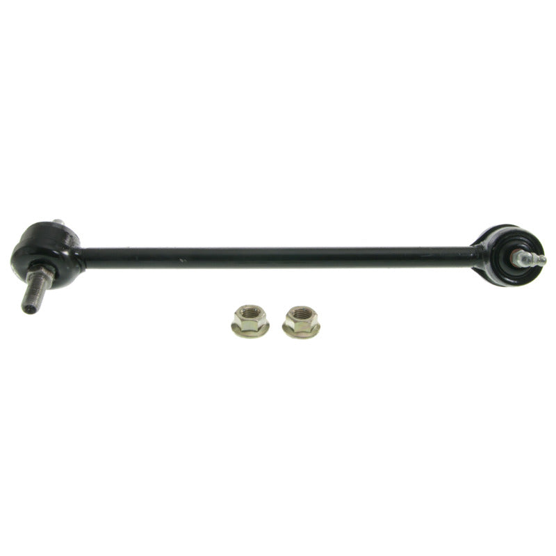 Moog front right sway bar endlink for Chrysler Sebring 2001-2005, close-up of the metal link with rubber bushings.