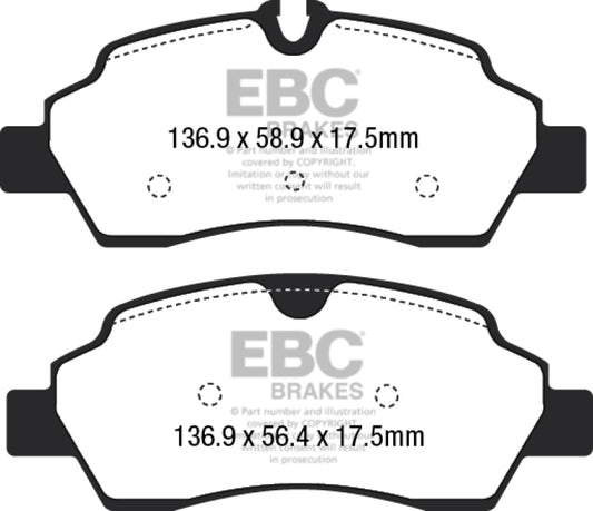 EBC 15+ Ford Transit 2.2 TD Ultimax2 rear brake pads showing the OE brake pad design and packaging.