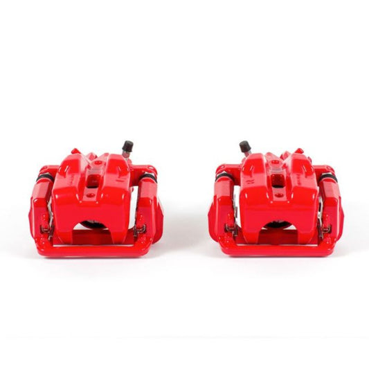 Pair of PowerStop red rear brake calipers with brackets for Mazda MX-5 Miata 2006-2015, performance brake calipers for enhanced stopping power.