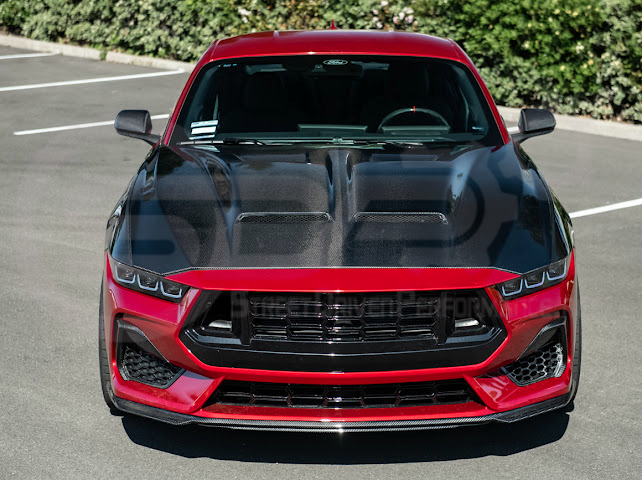 2024-UP FORD MUSTANG S650 | S550 SUPER SNAKE STYLE CARBON FIBER FRONT VENTED HOOD