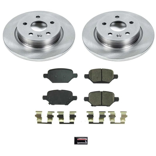 PowerStop OE rear brake kit for Buick Encore 2018-2020 with brake rotors and pads, designed for optimal stopping power and performance.