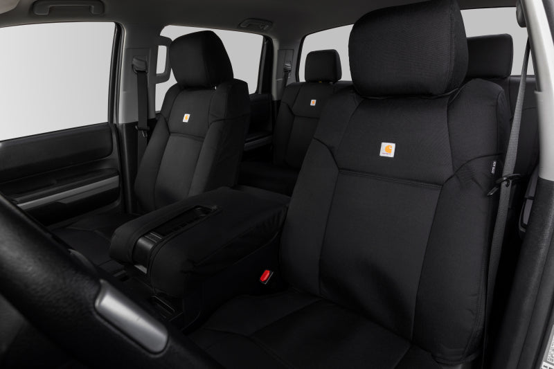 Covercraft Carhartt Super Dux custom second row seat cover on Toyota Grand Highlander, durable fabric with precise fit.