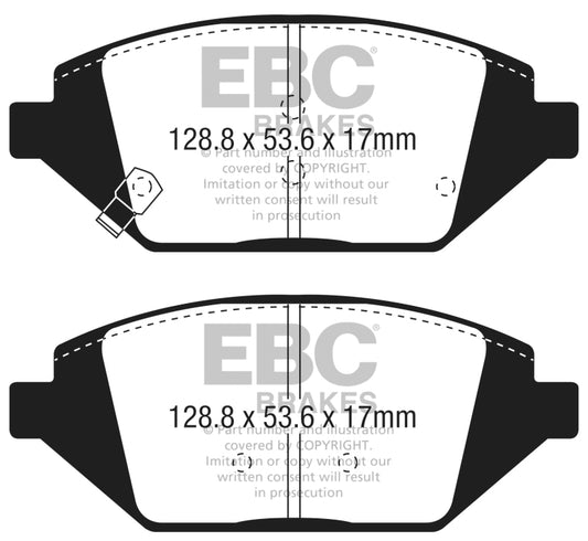 EBC Greenstuff front brake pads for Chevrolet Spark 2016+ 1.4L, performance brake pads with green friction material.