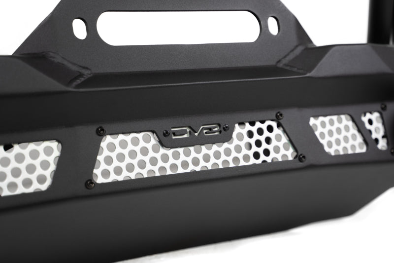 DV8 Offroad steel front bumper for Jeep Wrangler JK, JL, and Gladiator JT, showcasing rugged off-road bumper design.