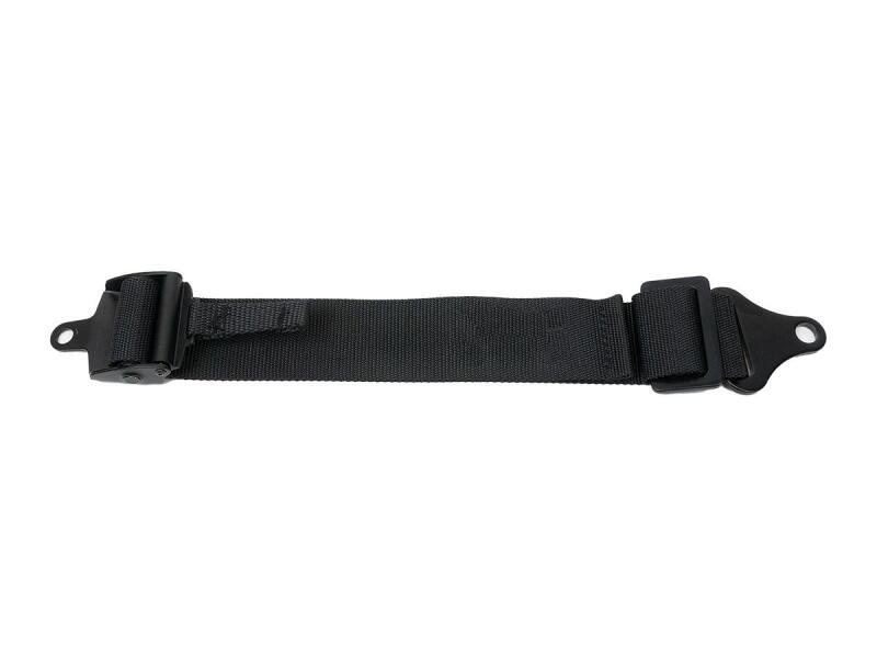 PRP Seats adjustable 5th point crotch belt for cam-lock harness, showing secure strap and buckle attachment in a racing harness setup.