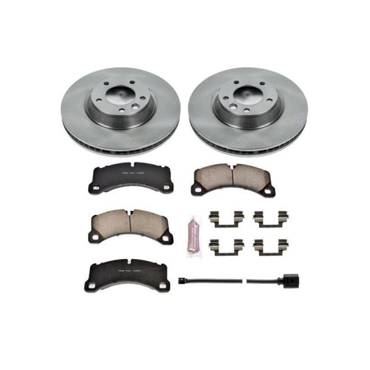 PowerStop OE front brake kit for 2011-2018 Porsche Cayenne, includes brake rotors and pads for enhanced stopping power.