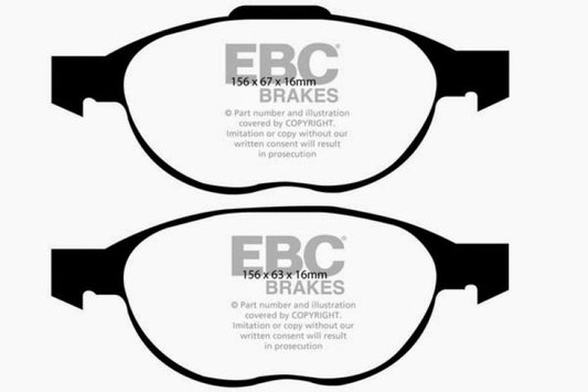 EBC 12+ Ford C-Max 2.0 Hybrid Ultimax2 front brake pads, OE type, showing the new brake pad components and packaging.