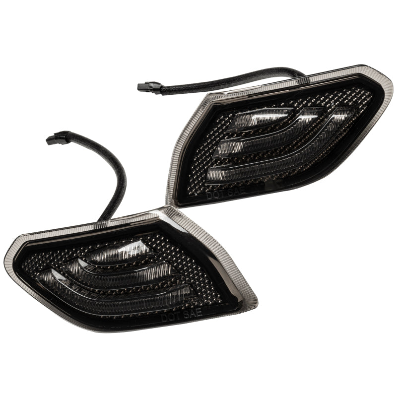 Oracle Lighting smoked lens LED front sidemarkers for Jeep Wrangler JL with light strip design, enhancing vehicle visibility and style.