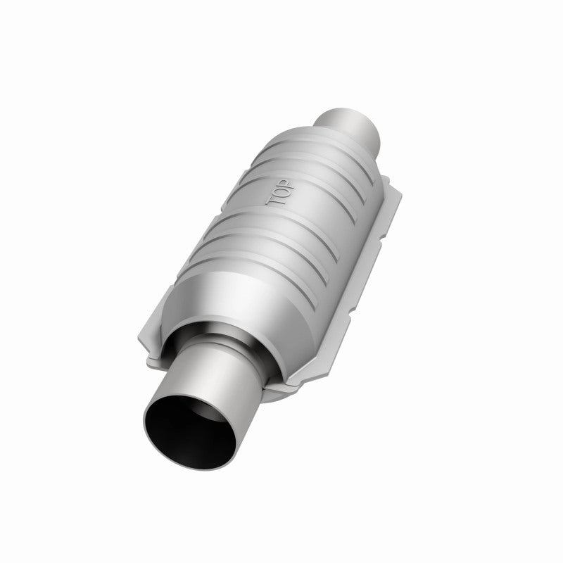 MagnaFlow universal catalytic converter with 2-inch inlet and outlet, 11-inch stainless steel body, for vehicle exhaust systems.