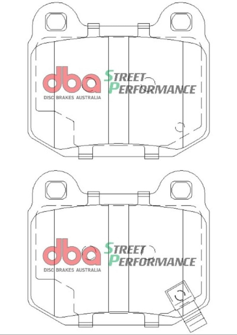 DBA performance rear brake pads for 03-06 EVO, 04-09 STi, 03-07 350Z, and G35 with Brembo SP500 calipers, high-performance brake pads