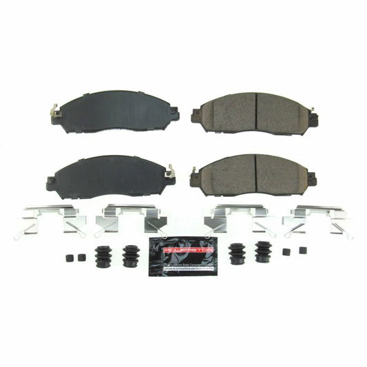 PowerStop Z23 Evolution Sport brake pads for Nissan Leaf 2018-2019 front, includes hardware for performance braking.