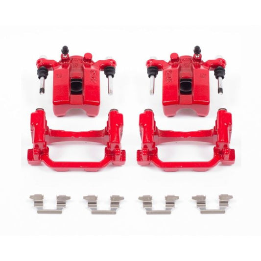 PowerStop rear red brake calipers with brackets for Infiniti G35 2007-2008, performance replacement brake components.