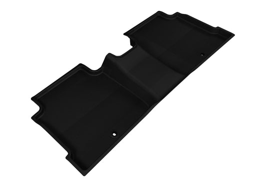 Black 3D MAXpider rubber floor mats for 2015-2020 Hyundai Sonata, Sonata Hybrid, and Kia Optima second row, custom fit.
