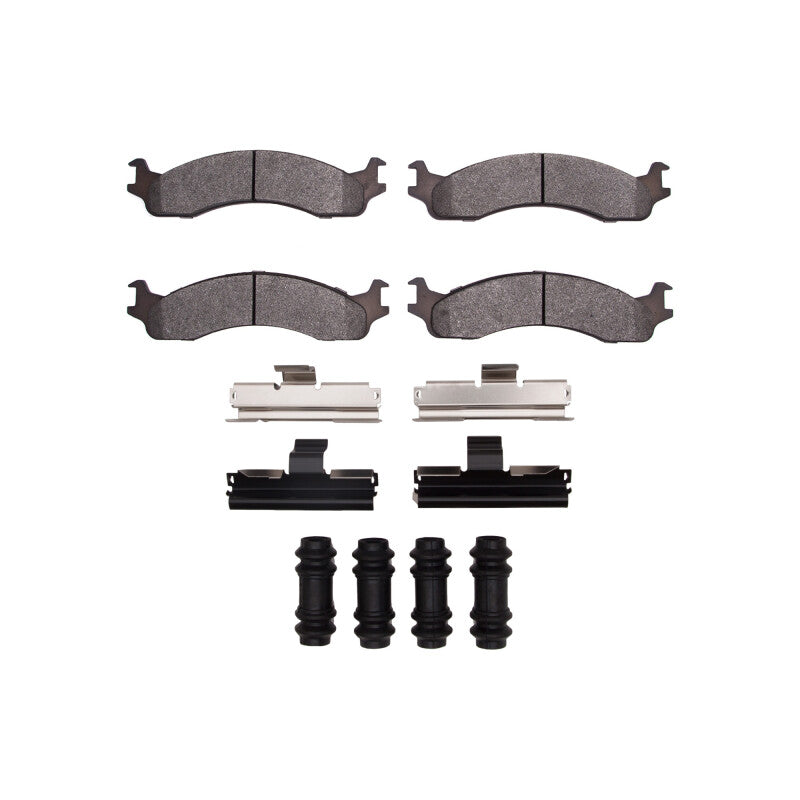 R1 Concepts OE ceramic brake pads and hardware kit for Dodge B200 B250 van models from 1998 to 2003, front installation.