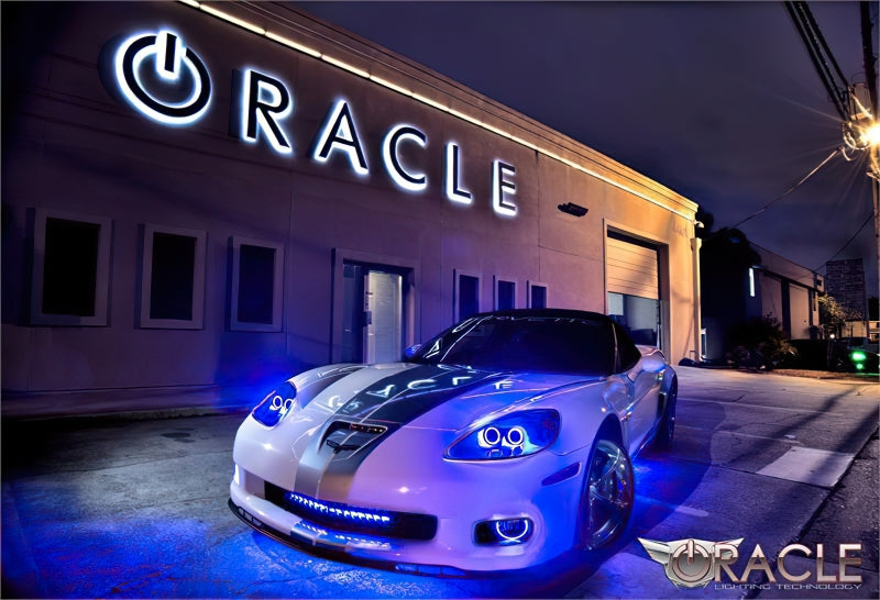 Oracle Chevrolet Corvette C6 LED fog light halo kit with green rings, designed for C6 fog lights for enhanced visibility and style.