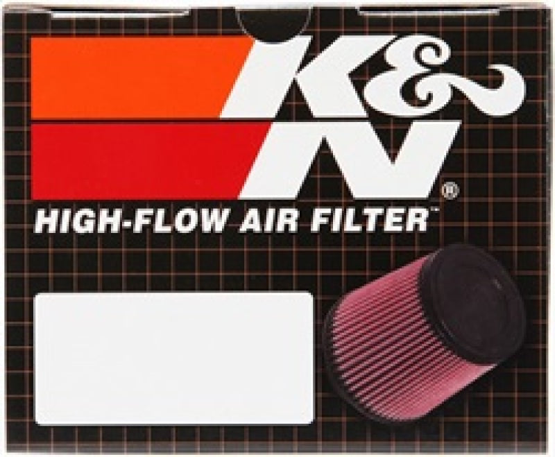K&N Engineering universal rubber air filter with 2 7/16 inch flange, 3 3/4 inch OD, 6 inch height, suitable for various vehicles.