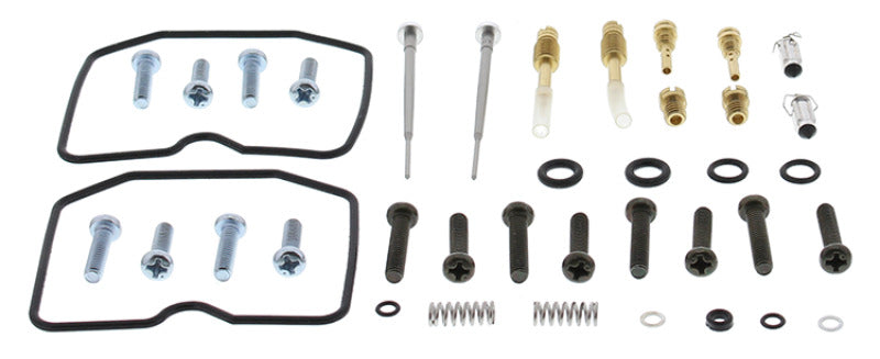All Balls Racing Kawasaki EX250 Ninja carburetor rebuild kit with gaskets and components for motorcycle maintenance.