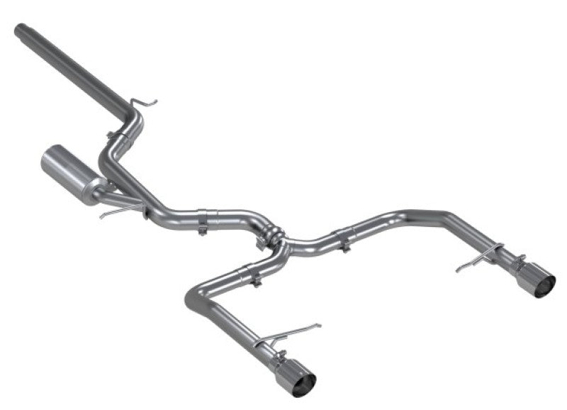 MBRP T304 stainless steel 3-inch cat-back dual rear exit exhaust for VW Jetta GLI 2019-2021, shown installed on vehicle.