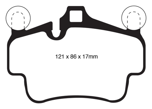 EBC performance front brake pads for Porsche 911 (997) 3.6 Carrera 2, featuring red brake pad material and cast iron rotor.