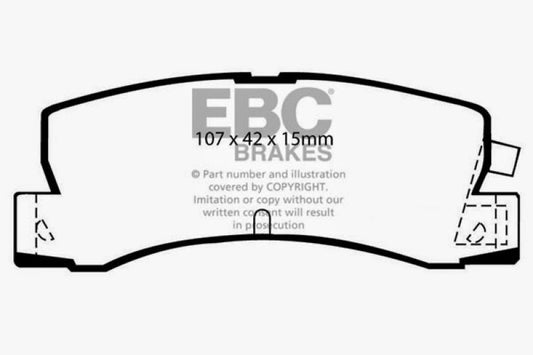 EBC greenstuff rear brake pads for 1989-1992 Geo Prizm 1.6, performance brake pads with green friction material.