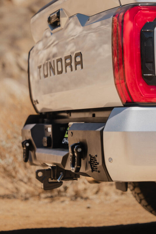 Steel rear bumper for Toyota Tundra by DV8 Offroad, part of the Spec Series, designed for off-road durability and style
