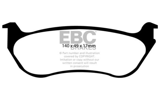 EBC Ultimax2 rear brake pads for 1995-97 Ford Crown Victoria 4.6 OE phenolic pistons, showing the brake pad set with friction surfaces