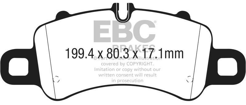 EBC Yellowstuff front brake pads for Porsche Boxster 718 2.5L Turbo, performance brake pads with iron rotors, shown installed