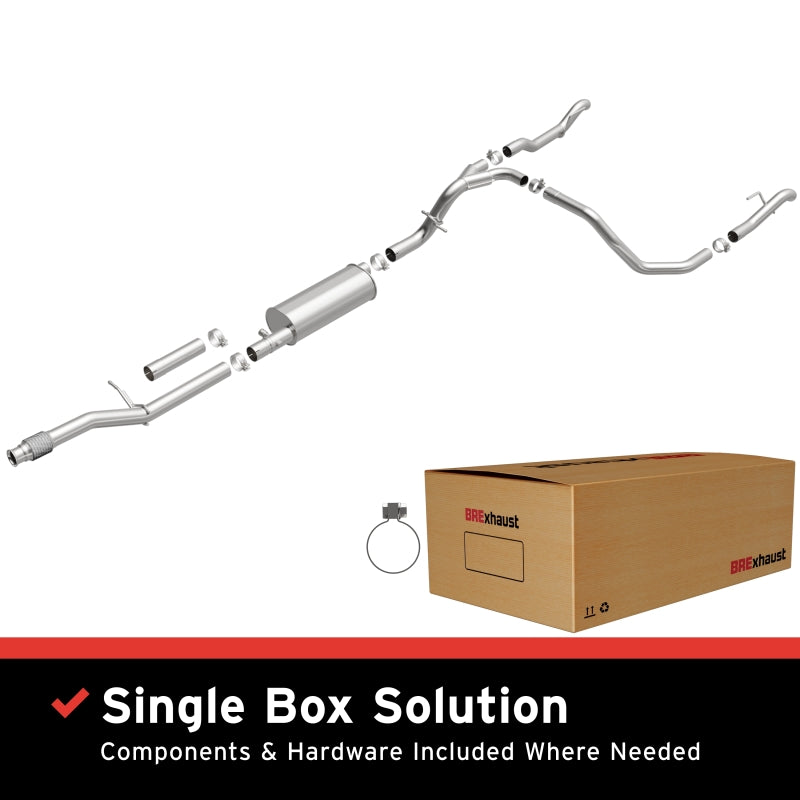 Magnaflow catback exhaust kit for Chevrolet Silverado 1500 5.3L, featuring polished stainless steel pipes and dual exhaust tips.