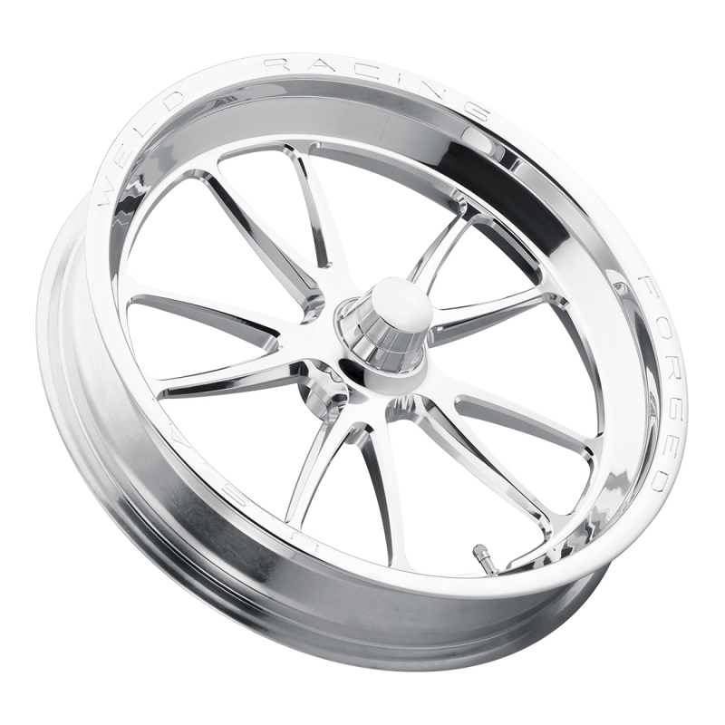 Polished Weld Full Throttle Frontrunner 15x3.5 forged wheel with Anglia Spindle and 1.75-inch backspacing, non-BL design.