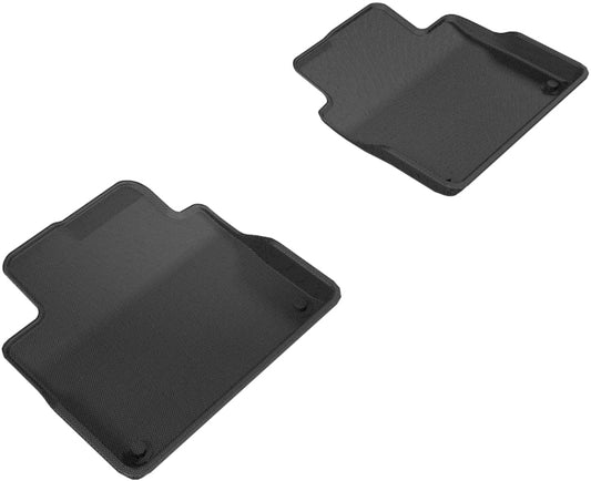 Black 3D MAXpider rubber floor mats for second row of Volvo S90 and V90 (2017-2019) with textured surface and custom fit.