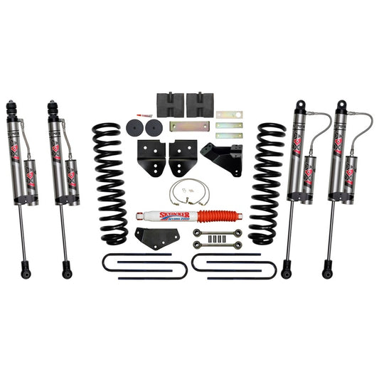 Skyjacker 6-inch lift kit installed on Ford F350 4WD gas truck showing raised suspension and lifted stance.