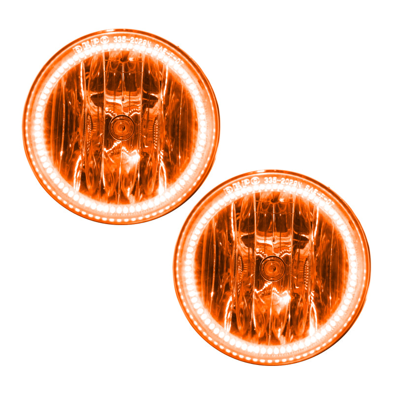 Oracle Lighting GMC Yukon LED halo fog lights with amber lenses, pre-assembled for 2007-2013 models, showcasing vibrant amber lighting.