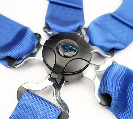 NRG 5-point blue seat belt harness with cam lock, racing harness for safety and security during motorsport activities.