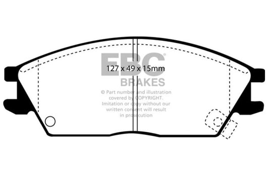 EBC Ultimax2 front brake pads for Hyundai Accent 95-99, OE style, with visible brake pad material and backing plate.