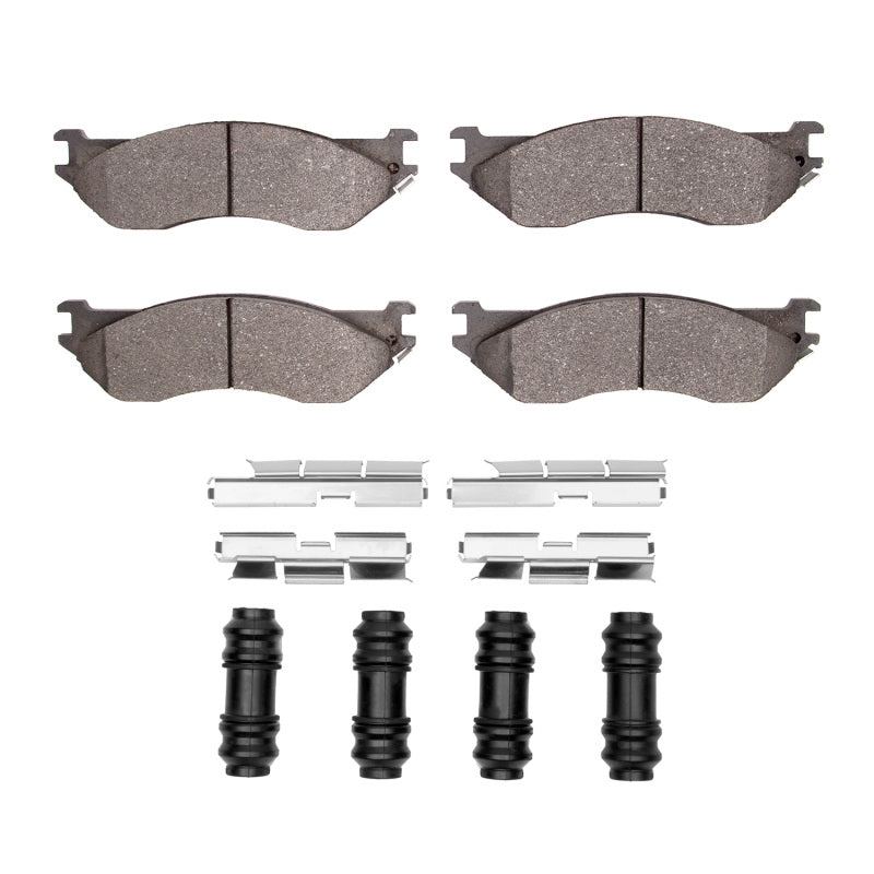 R1 Concepts Dodge Durango OE front semi-metallic brake pads and hardware kit, showing brake pads and mounting hardware.