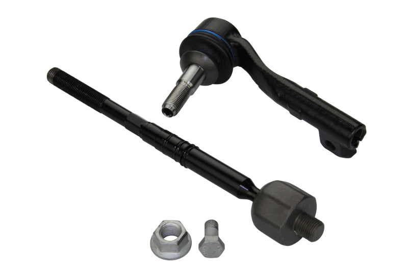 Moog BMW 320i xDrive front right tie rod, automotive suspension part, showing the metal rod with mounting ends.