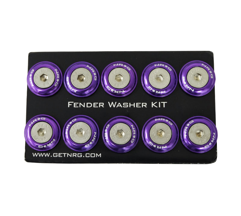 NRG purple fender washer kit with rivets for plastic, set of 10, automotive hardware kit for vehicle body repairs