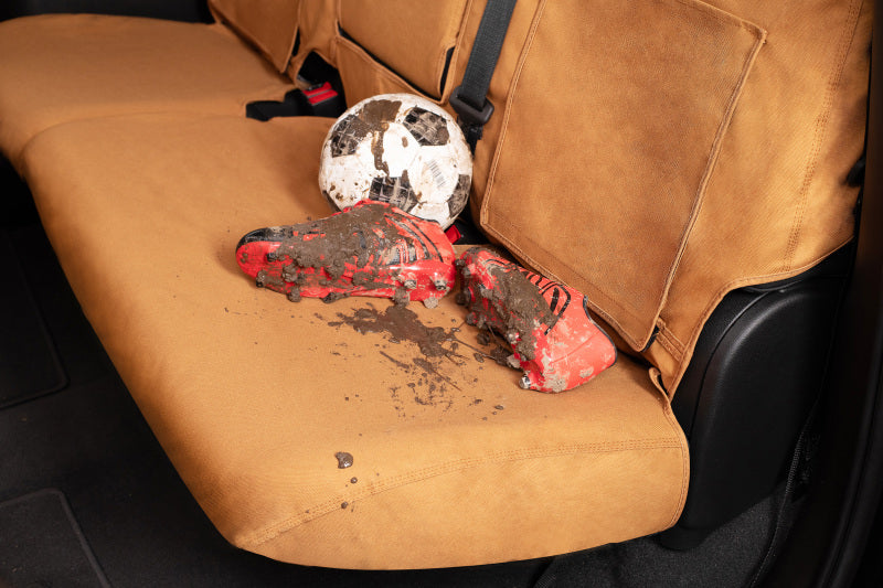 Covercraft Carhartt front seat covers installed in a 2007-2009 Dodge Nitro, durable custom seat covers for the front row.