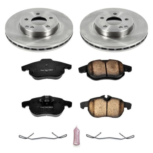 PowerStop OE rear brake kit for Saab 9-3, includes brake rotors and pads, designed for optimal braking performance.