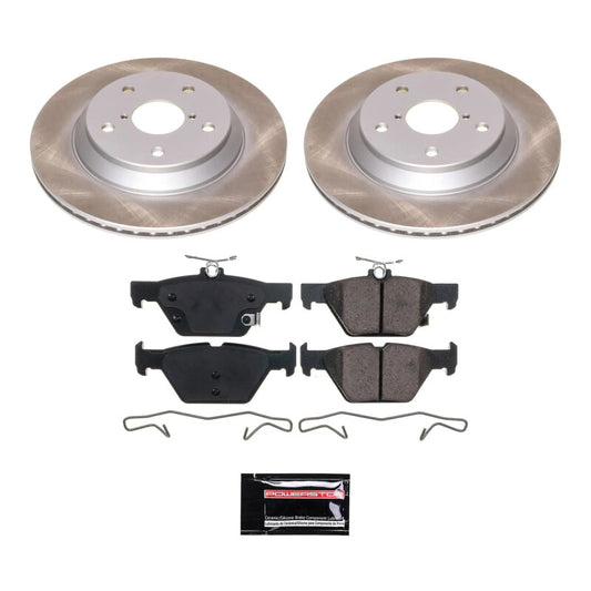 PowerStop rear semi-coated rotor kit for Subaru Forester 2019-2022, showing brake rotors with semi-coating and mounting details