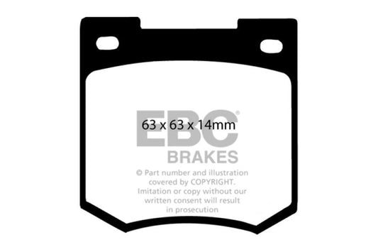 EBC Greenstuff front brake pads for Ford Cortina 1.6, performance brake pads with green friction material for improved stopping power.