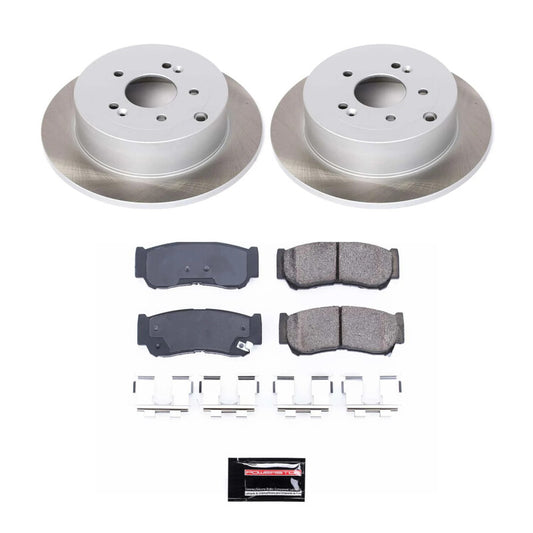 PowerStop rear semi-coated brake rotor kit for 2007-2009 Hyundai Santa Fe, performance brake kit with black finish and vented design.