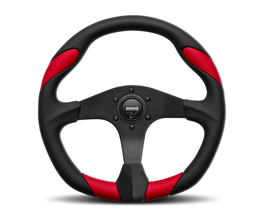 MOMO Momo Retro 360mm steering wheel with black leather grip, white stitching, and brushed metal spokes for classic car interior.