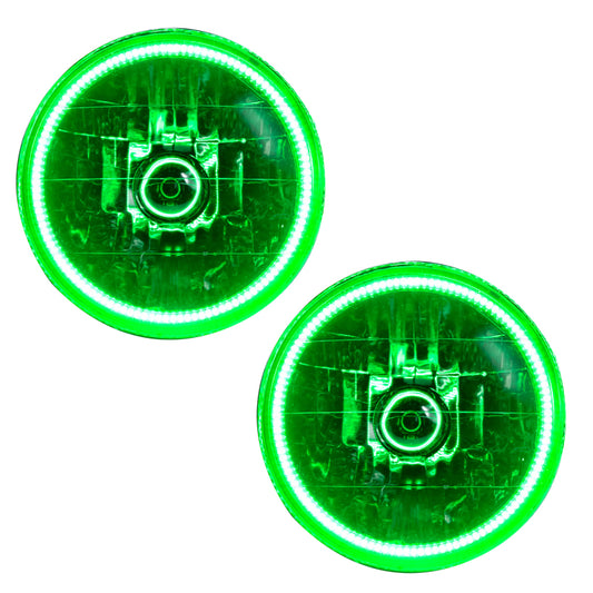 Oracle Lighting green LED halo headlights for 1997-2006 Jeep Wrangler TJ, pre-assembled and installed on vehicle.