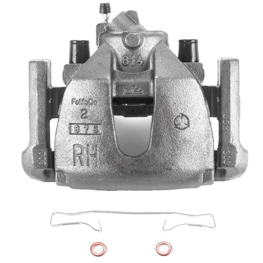 PowerStop Mazda 3 front right OE brake caliper with bracket, showing the black metal caliper and mounting hardware.