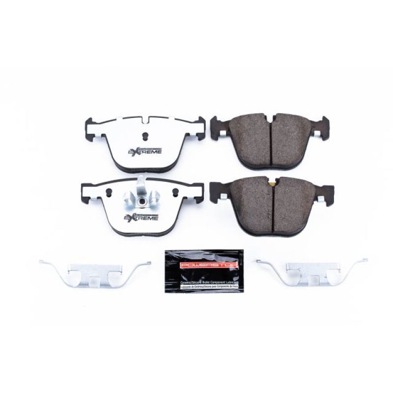 PowerStop Z26 Extreme Street brake pads for rear of BMW 535i GT (2010-2017) with hardware, high-performance automotive brake replacement