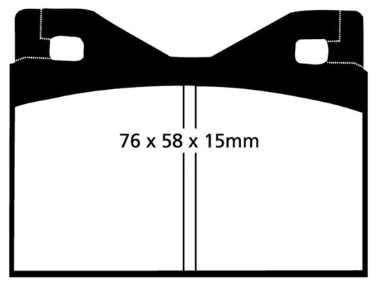 EBC Redstuff rear brake pads for Ferrari 365 GTBB 4.4, performance brake pads with red friction material, shown installed or next to vehicle.