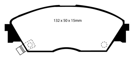 EBC Redstuff front brake pads for 90-92 Honda Civic CRX 1.6 Si, high-performance brake pads with red friction material.
