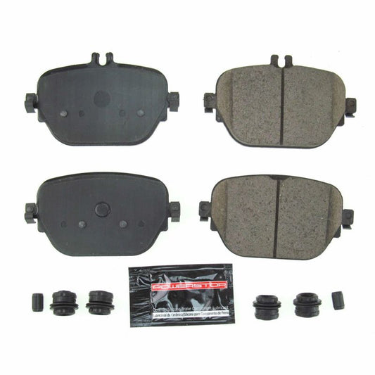 PowerStop Z23 Evolution sport brake pads with hardware for rear of 2017-2018 Mercedes-Benz E43 AMG, designed for performance braking.